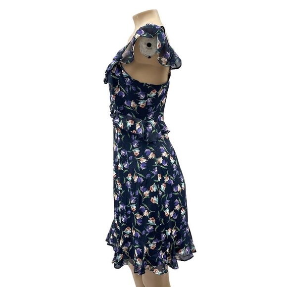 Lulus Viola‎ Floral Ruffle Midi Dress Navy Polyester Lined Womens Size S - Picture 12 of 15